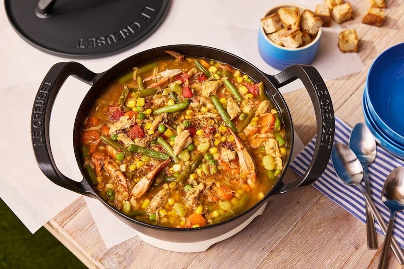 Crab and Vegetable Soup with Garlic Croutons